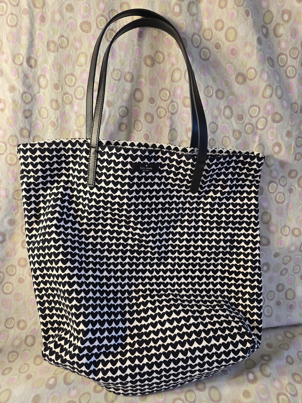 Kate Spade Black & White Heart-Print Tote Bag